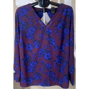 41 Hawthorn Long Sleeve Blouse 1x Burgandy Blue Floral